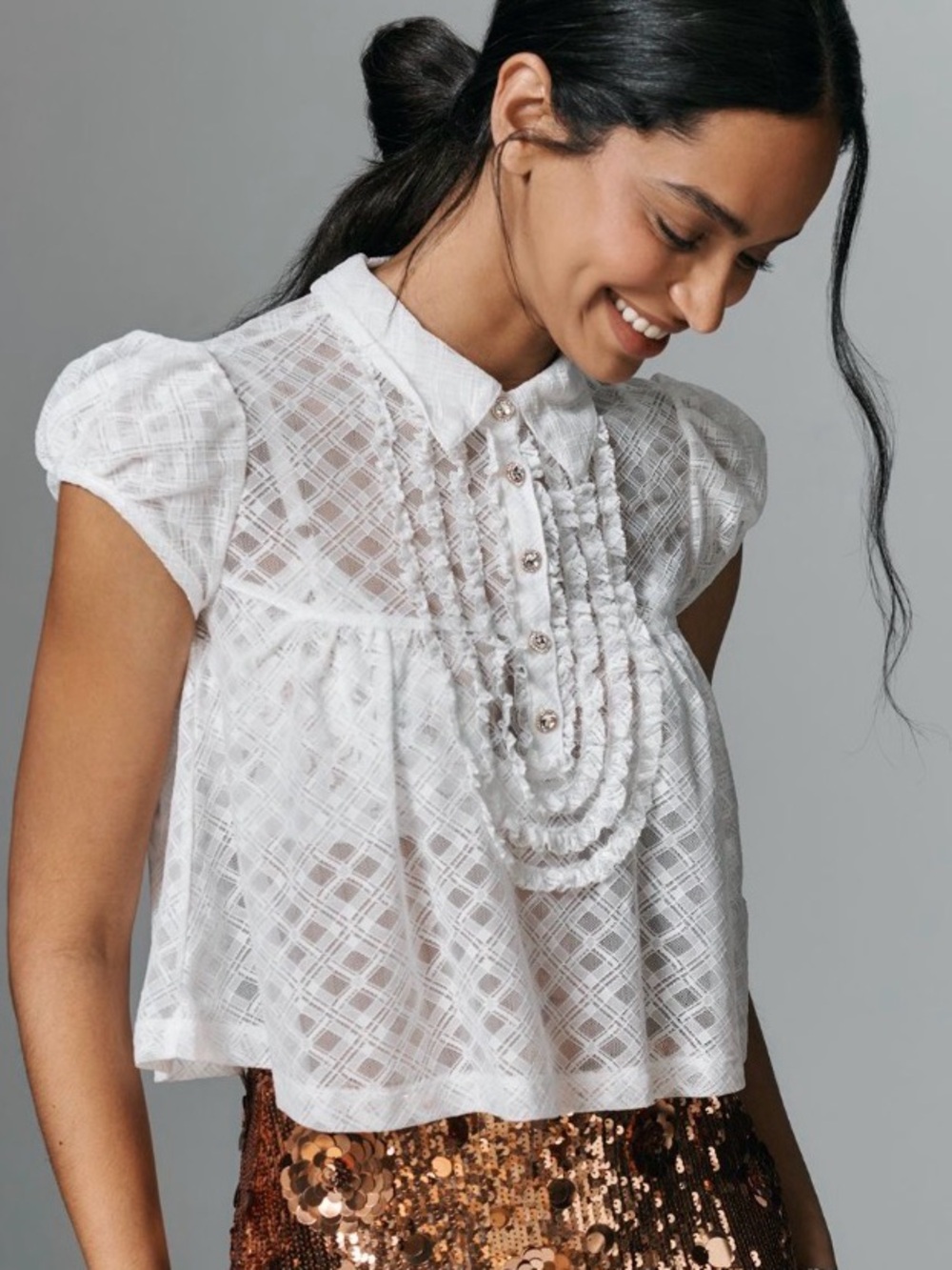 ANTHROPOLOGIE MAEVE PUFF SLEEVE CROPPED SWING TOP XL NWT - Picture 1 of 11